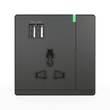 ODESSA 13Amp. 250V Single Multi Switched Socket Outlet with Indicator + 3.4 USB Pearl Gunmetal