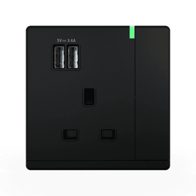ODESSA 13Amp. 250V Single Switched Socket Outlet with Indicator + 3.4 USB Pearl Black