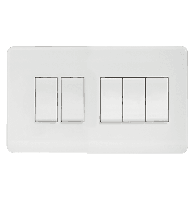 SCINTILLA 16Amp. 5Gang 1Way Switch White with White Surround