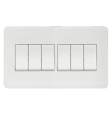 SCINTILLA 16Amp. 6Gang 1Way Switch White with White Surround