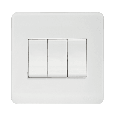 SCINTILLA 16Amp. 3Gang 2Way Switch White with White Surround