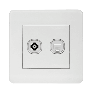 SCINTILLA 2Gang TV Co-Axial (75Ohm) + Telephone Outlet White with White Surround