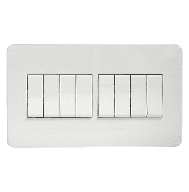 SCINTILLA 16Amp. 8Gang 1Way Switch White with White Surround