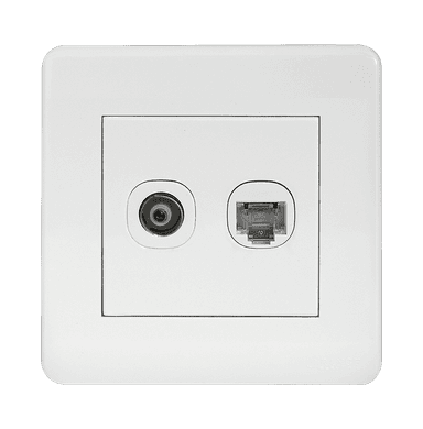 SCINTILLA 2Gang TV Co-Axial (75Ohm) + Data Outlet White with White Surround