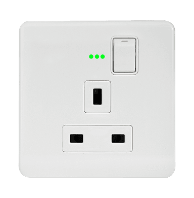 SCINTILLA 13Amp. Single Switched Socket Outlet with Indicator White with White Surround