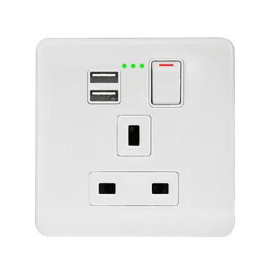 SCINTILLA 13Amp. Single Switched Socket Outlet with Indicator + 3.4Amp. Type-A USB White with White Surround