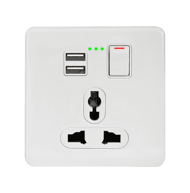 SCINTILLA 13Amp. Single Multi Switched Socket Outlet with Indicator + 3.4Amp. Type-A  USB White with White Surround