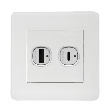 SCINTILLA 2.1Amp Type A + Type-C USB Charger Outlet White with White Surround