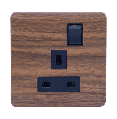 SCINTILLA 13Amp. Single Switched Socket Outlet B/Matte with Kumbuk Surround