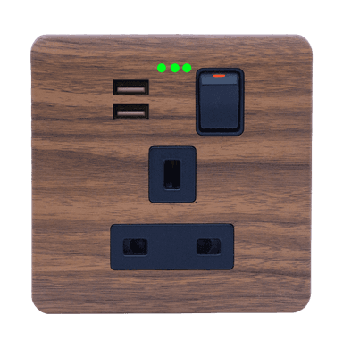 SCINTILLA 13Amp. Single Switched Socket Outlet with Indicator + 3.4Amp. Type-A USB B/Matte with Kumbuk Surround