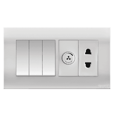 AKOYA 16Amp. 3Gang + Fan Controller + 2Pin Socket White with White Surround