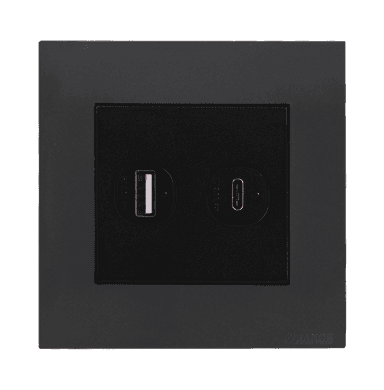 AKOYA 2.1Amp. 2Gang Type-A + C USB Charger Outlet B/Matte with GM/Matte Surround