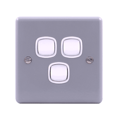 METAL CLAD 10Amp. 3Gang 2Way Switch with Mounting Box Grey