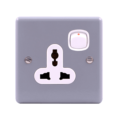 METAL CLAD 13Amp. Single Multi Switched Socket Outlet with Mounting Box Grey