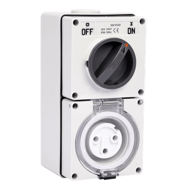 ATLANTIS 56Series 20Amp. 250V IP66 3Pole Surface Mounted Combination Switched Socket Outlet
