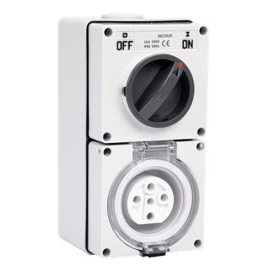 ATLANTIS 56Series 20Amp. 500V IP66 5Pole Surface Mounted Combination Switched Socket Outlet