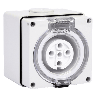 ATLANTIS 56Series 20Amp. 250V IP65 4Pole Surface Mounted Socket Outlet with Front Flap