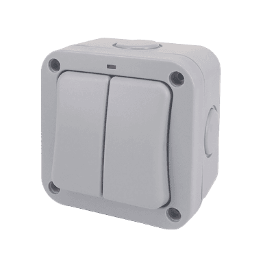 ATLANTIS 20Amp. Weatherproof 2Gang 2Way Switch with Indicator 240V (IP66) Grey