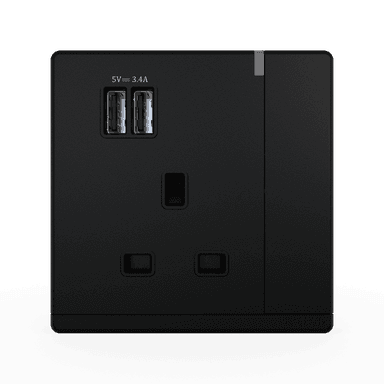 ODESSA 13Amp. 250V Single Switched Socket Outlet with Radium + 3.4 USB Pearl Black