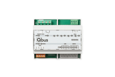 Stand-Alone Qbus DALI Group Dimmer for 4 groups. 64 DALI (2)-drivers maximum, integrated power supply. 