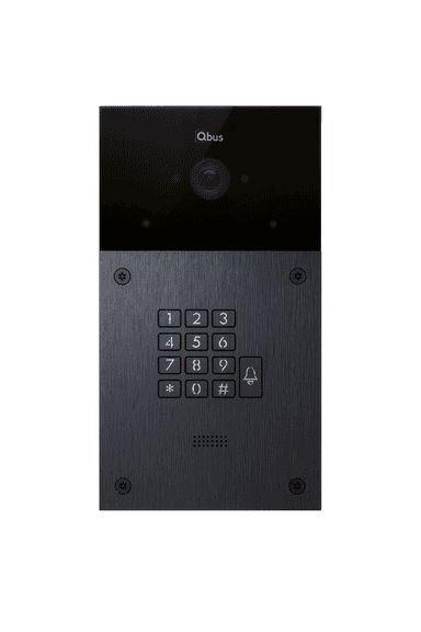 Qbus SIP doorphone black brushed aluminum, 1 button + keypad, IP65, for flush & surface mounting