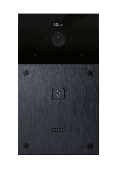 Qbus SIP doorphone black brushed aluminum, 1 button, IP65, for flush & surface mounting